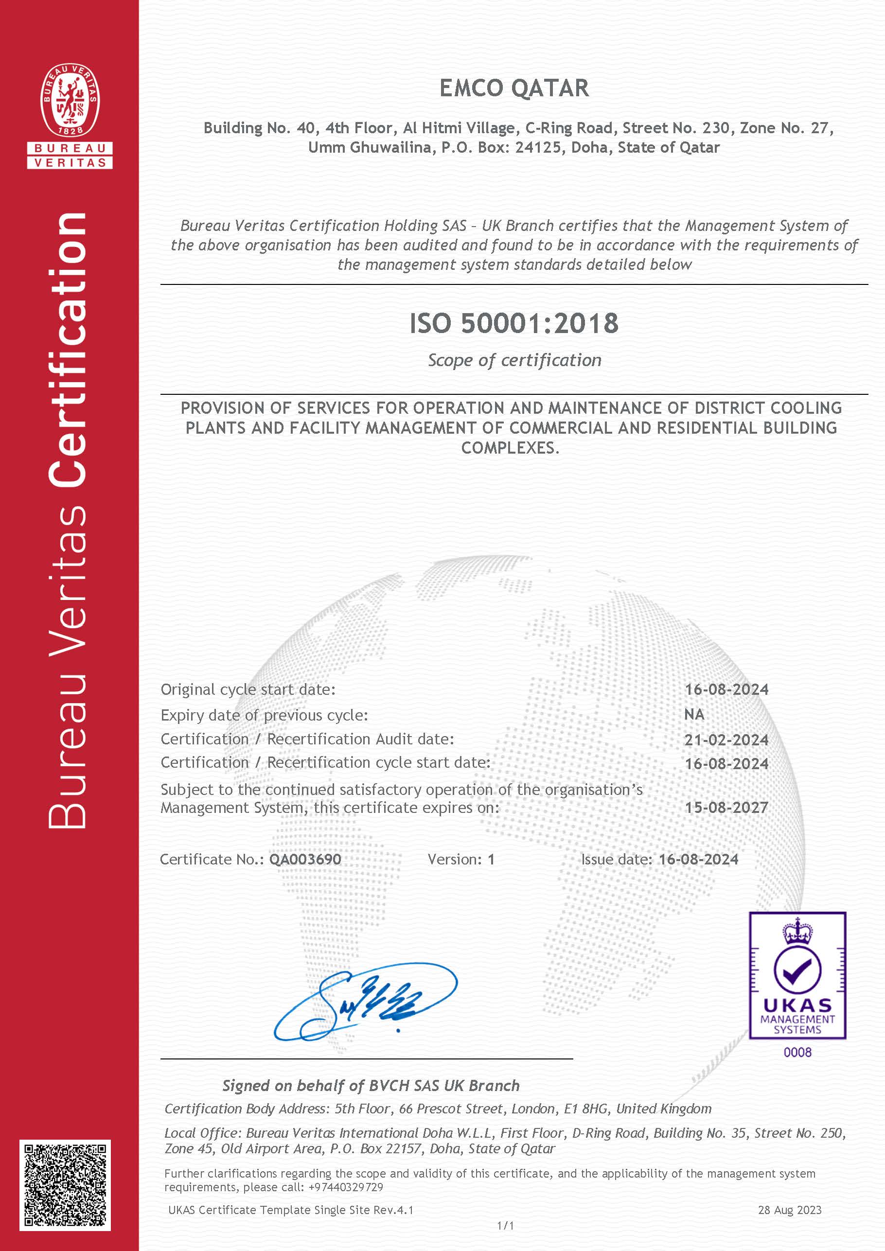 Certificate QA003690